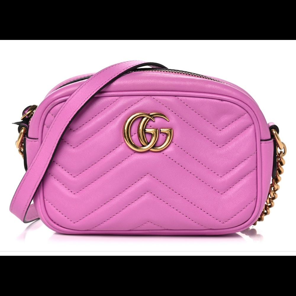 🔥sold🔥GUCCI
Calfskin Matelasse Mini GG Marmont Chain Shoulder Bag Candy Pink - Picture 1 of 7